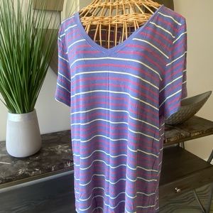 Lularoe 2XL Striped Light Blue, red and yellow v-neck Christy.